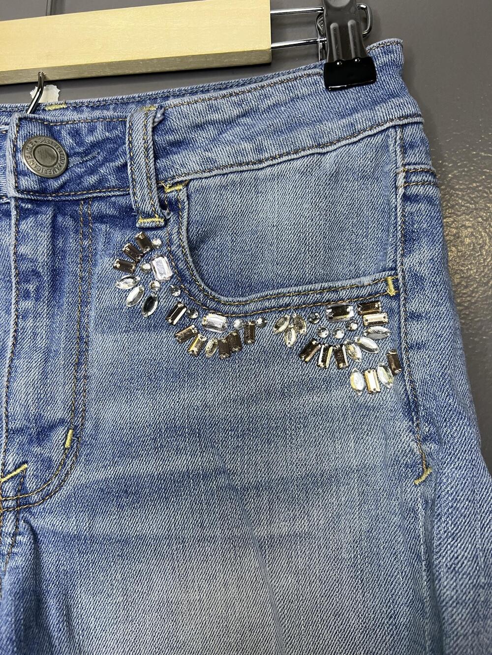 American Eagle Outfitters Rhinestone Shorts Womens 6 Blue Denim Cutoff Stretch - Picture 2 of 6